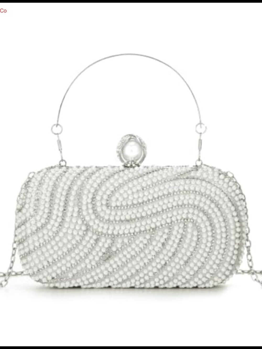 Pearl Rhinestone Evening Clutch with Chain - Beaded Wedding Prom Bag